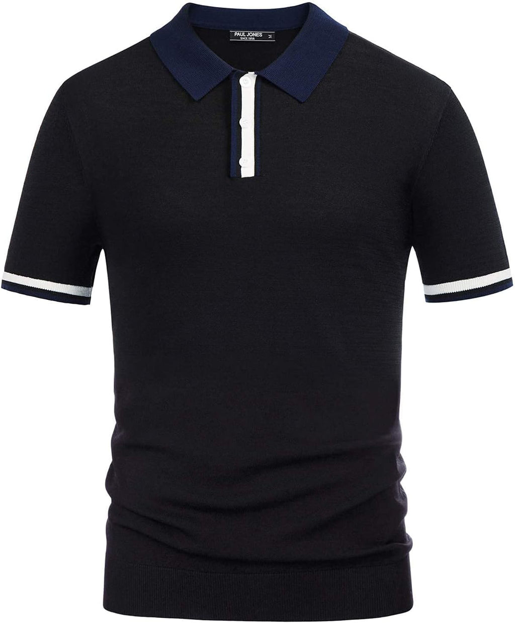 Mens Regular Fit Polo Shirts Short Sleeve Golf Knitwear for Summer Solid-Black